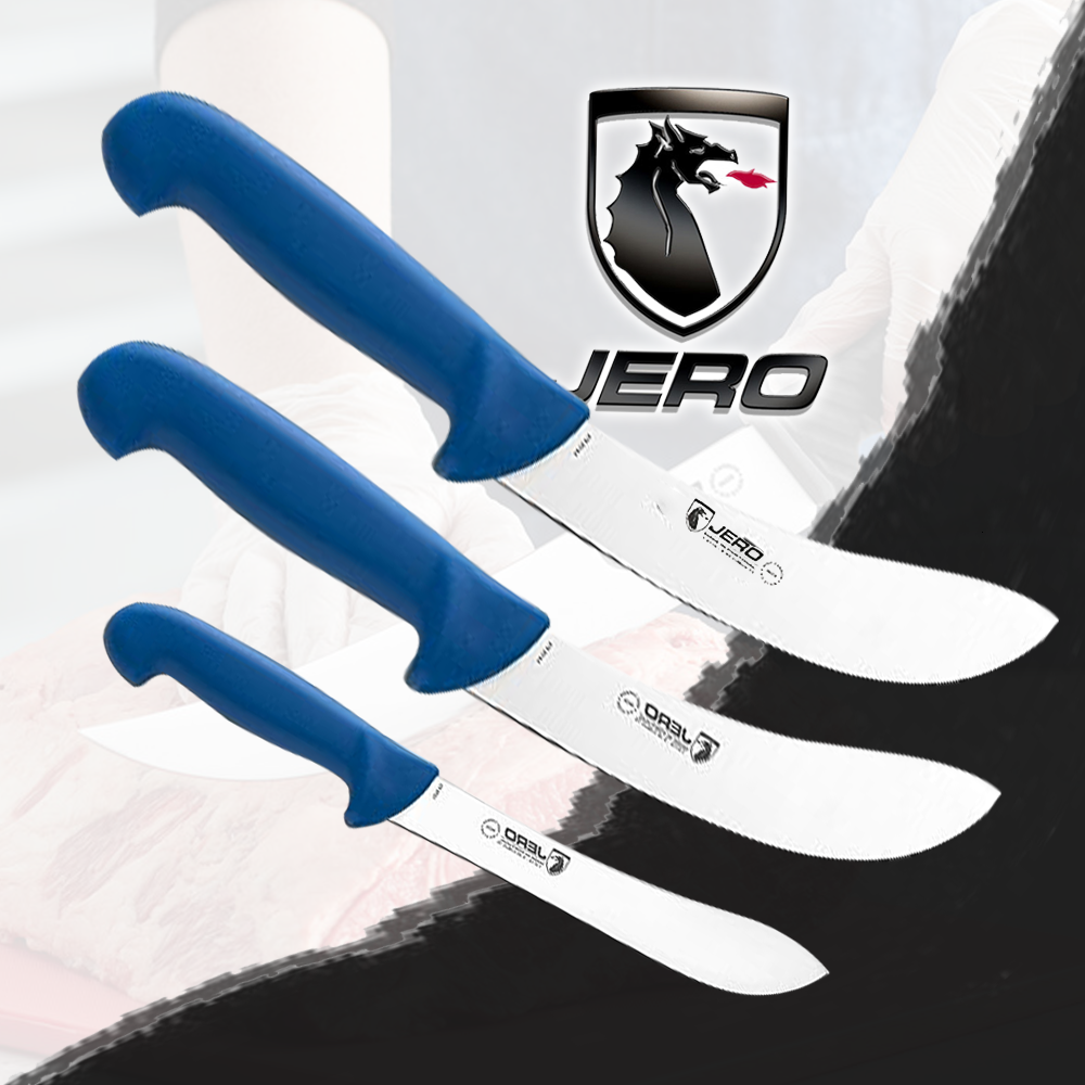 Jero 3 Piece Pro Butcher Meat Processing Set - Butcher Knife, Skinning Knife, and Boning Knife