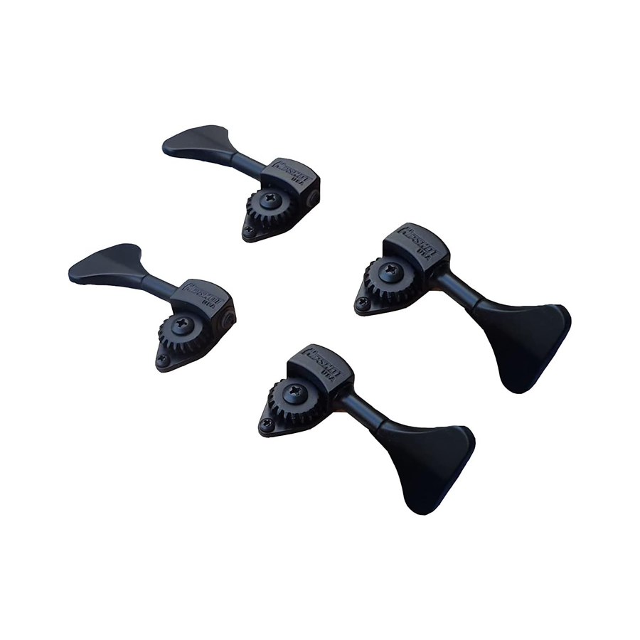 Hipshot Ultralite Bass Guitar Tuner Set - 4 Black Tuners - 3/8" Post Size - 2 Bass Side + 2 Treble Side