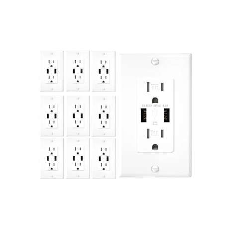 10 Pack 4.8A Wall Outlet with USB Ports 15Amp Duplex USB Wall Outlets Tamper Resistant USB Outlet Charger