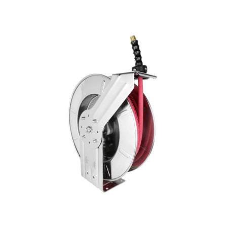 Industrial Stainless Steel Hose Reel Retractable, 3/8" ID x 25' Ultra-Lightweight Rubber Hose w/ 3/8" NPT, 300 PSI