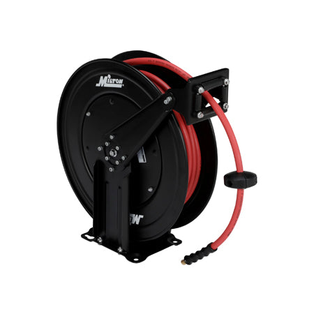 Steel Dual Arm Auto-Retractable Hose Reel, 1/2" x 50 ft. Rubber Hose - 300 Max PSI