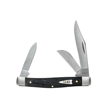 POCKET KNIFE MEDIUM STOCKMAN - SMOOTH BLACK MICARTA, ITEM 27818, LENGTH CLOSED 3 1/4 INCH (10344 SS)