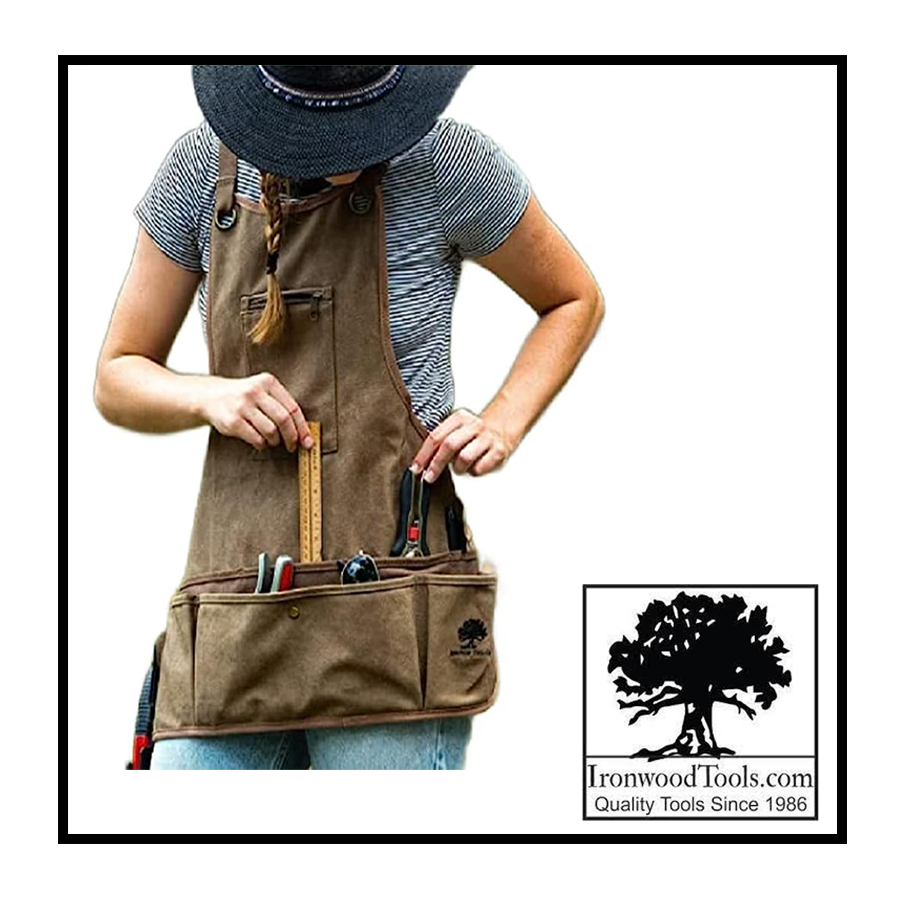 16oz Waxed Canvas Garden Tool Apron with shoulder pads