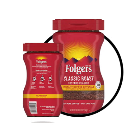 Folgers Classic Roast Instant Coffee Crystals, 12 Ounces