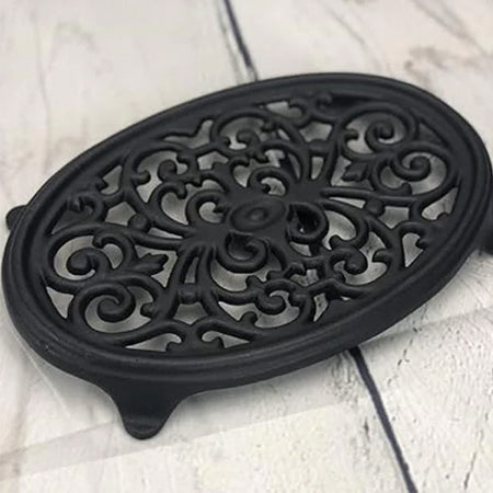 Matte Black Oval Filigree Steamer Trivet - Thumbnail 4