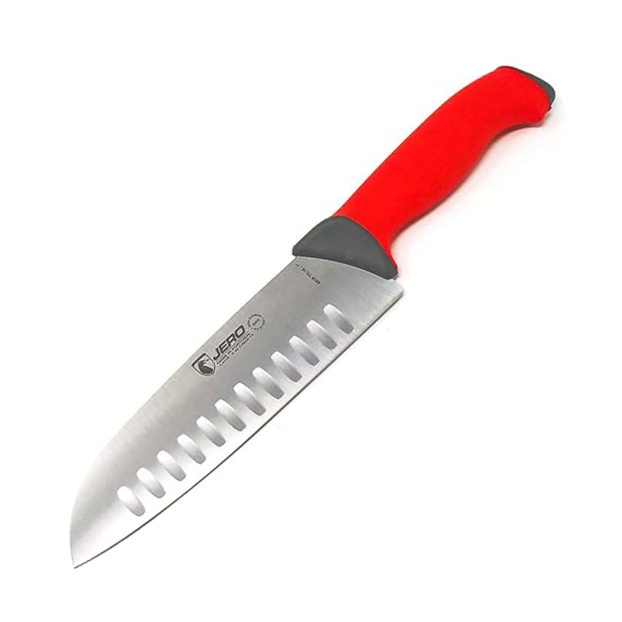 Jero TR Soft Grip Series 7" Santoku Chef Knife With Hollow Edge - German Steel - Non-Slip Grip - Made In Portugal