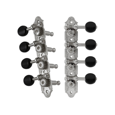 Professional Mandolin “A” Style Chrome Set 8 4 + 4 on Plate W/Black Button