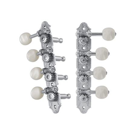 Professional Mandolin “F” Style Chrome Set 8 4 + 4 on Plate W/Pearloid Button