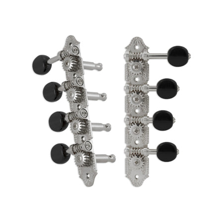 Professional Mandolin “F” Vintage Nickel Set 8 4 + 4 on Plate W/Pearloid Button