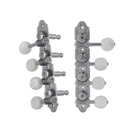Professional Mandolin “F” Vintage Chrome Set 8 4 + 4 on Plate W/Pearloid Button