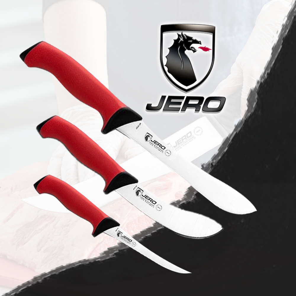 Jero Pro Series TR 3 Piece Butcher Set - Narrow Butcher, Skinning Knife, and Boning Knife