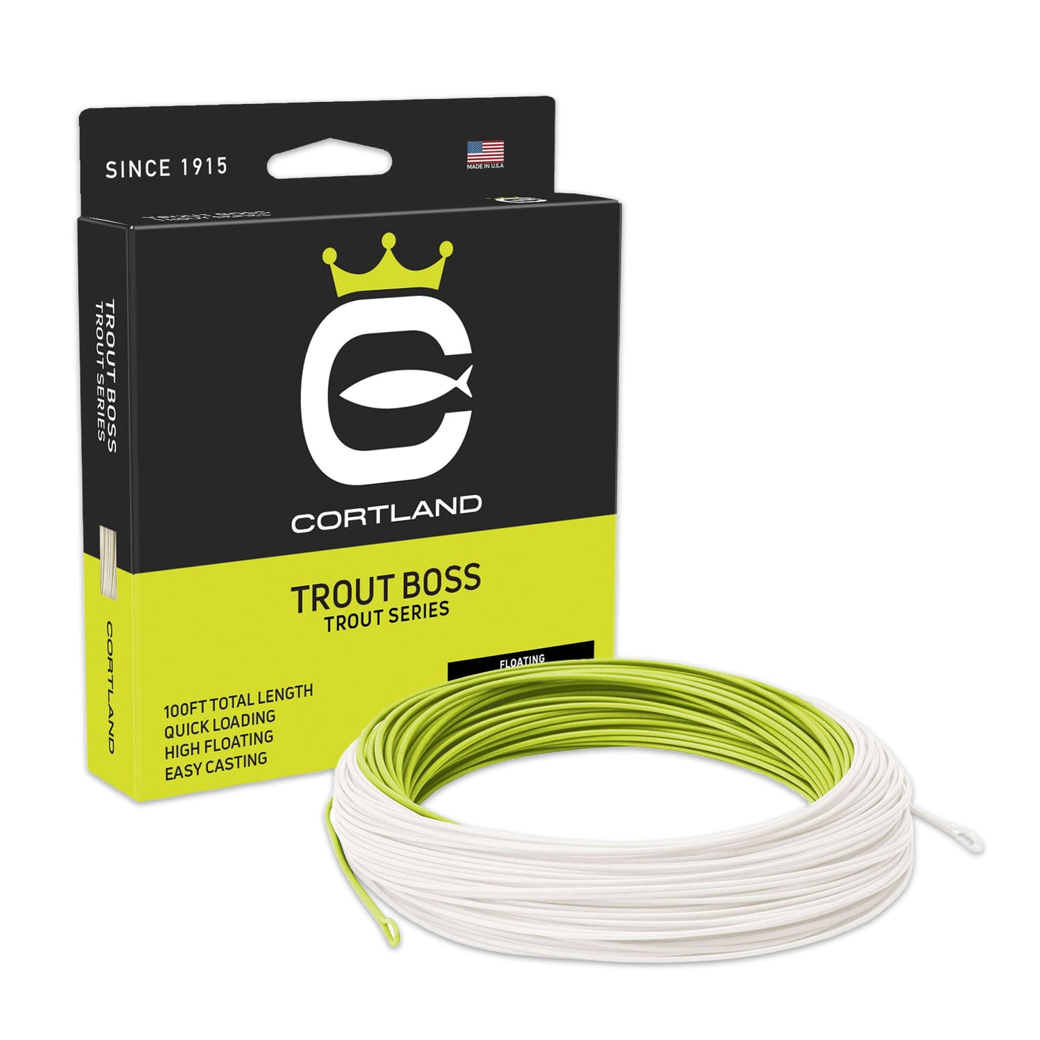 Cortland Trout Boss Fly Line, WF3F, 100 FT, Chartreuse/White