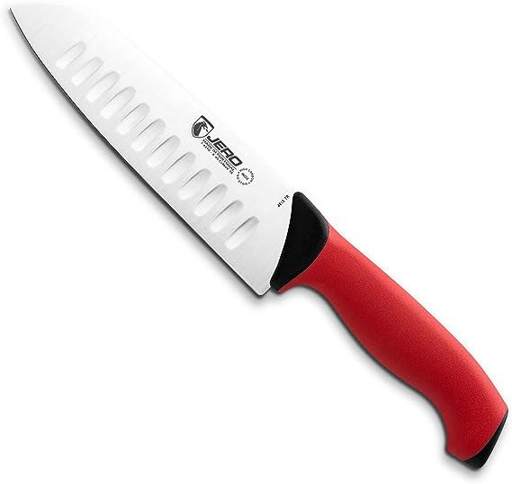 Jero TR Soft Grip Series 7" Santoku Chef Knife With Hollow Edge - German Steel - Non-Slip Grip - Made In Portugal