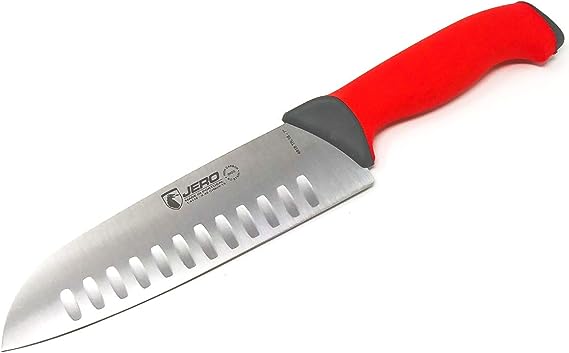 Jero TR Soft Grip Series 7" Santoku Chef Knife With Hollow Edge - German Steel - Non-Slip Grip - Made In Portugal