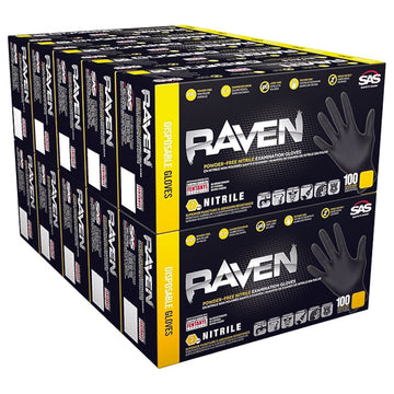 SAS Safety Raven Powder-Free Nitrile Disposable Gloves, 100 Each - Pack of 10