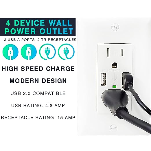 AllEasy USB Outlet 5.0A, Duplex 15Amp Tamper Resistant Receptacles With 50a High Speed Dual Usb Charging Port Wall Plate Included 2 Pack Gray AllEasy USB Outlet 5.0A, Duplex 15Amp Tamper Resistant Receptacles With 50a High Speed Dual Usb Charging Port Wall Plate Included 2 Pack Gray