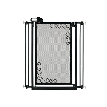 Tall One-Touch Metal Mesh Pet Gate in Black