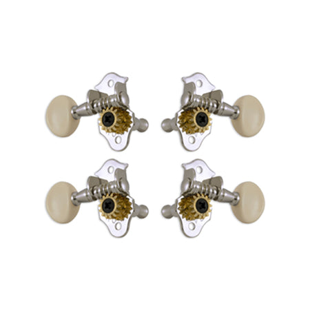 Sta-Tite™ Geared Ukulele Pegs Chrome W/ White Buttons Set 4