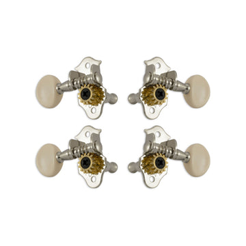 Sta-tite™ geared ukulele pegs nickel w/ White buttons set 4