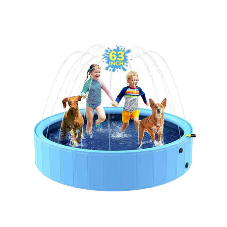 63'' Foldable Dog Pool, Sprinkler Pool for Kids, Non-Slip Kids Pool