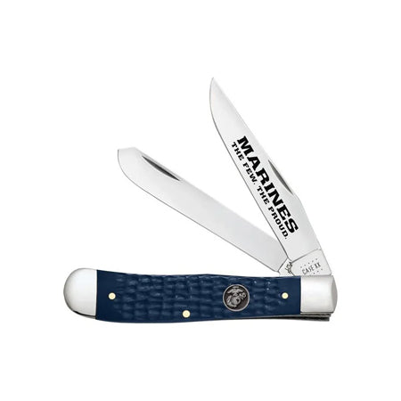 CASE XX Marines USMC Jigged Blue Synthetic Trapper Stainless Pocket Knife