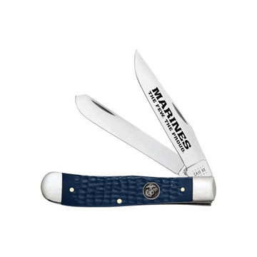 CASE XX Marines USMC Jigged Blue Synthetic Trapper Stainless Pocket Knife