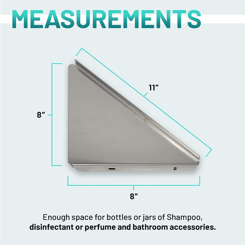 C&G BATHROOM SOLUTIONS Stainless Steel Corner Floating Shelves - Versatile and Durable Wall Corner Shelf - Rust Proof Bathroom Corner Shelves - Easy Install Corner Shelf Floating Design