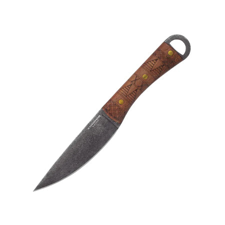 0.1-Inch Thick 1075 Carbon Steel Blade Walnut Handle Full Flat with Second Bevel Grind Lost Roman Knife with Hand-Crafted Welted Leather Sheath