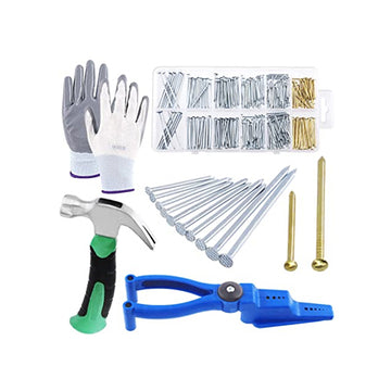 Kit with Claw Hammer and Plastic Nail Holder Pliers for Hammering