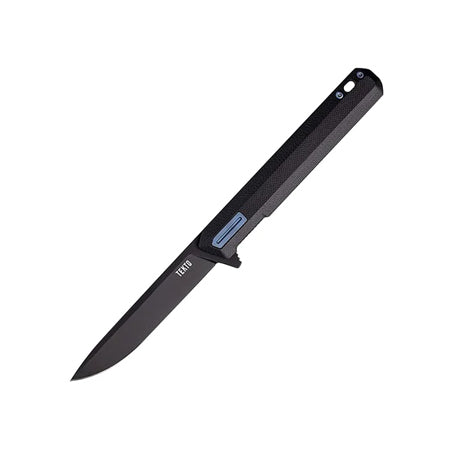 F2 Bravo Folding Knife Made in USA, Black Drop Point Fine Edge Blade