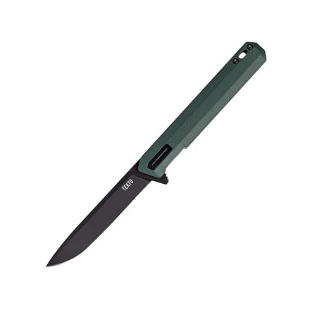 F2 Bravo Folding Knife, Titanium Coated D2 Steel, Black Drop Point Fine Edge Blade
