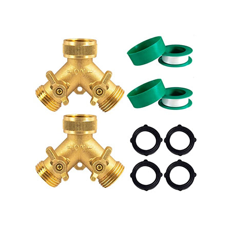 Garden Hose Splitter (2 Way), Solid Brass Hose Y Splitter 2 Valves