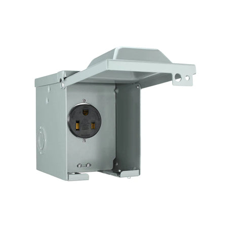 50 Amp 6-50R Power Outlet Box 250 Volt, Enclosed Lockable Weatherproof Outdoor Electrical