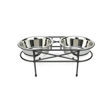 Mesh Elevated Double Dog Bowl - Medium/White