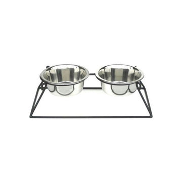 Pyramid Elevated Double Dog Feeder - Medium/Black