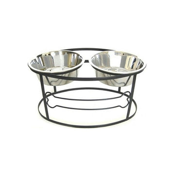 Bone Raised Double Dog Bowl - Medium/Black