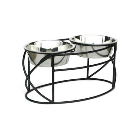 Oval Cross Double Raised Feeder - Large - White