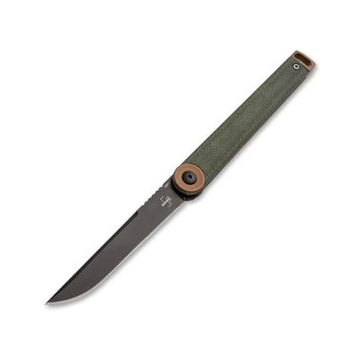 Green Canvas Micarta - 3.11" Black D2 Blade, Subtle Backflipper with Liner Lock