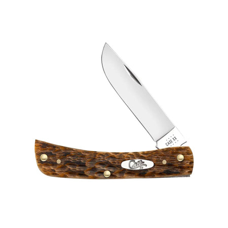 Peach Seed Jigged Amber Bone Sodbuster Jr CV Steel Pocket Knife