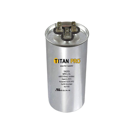 Round Motor Dual Run Capacitor, 457.5 Microfarad Rating, 370-440VAC Voltage