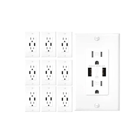 10 Pack 4.8A Wall Outlet with USB Ports 15Amp Duplex USB Wall Outlets Tamper Resistant USB Outlet Charger