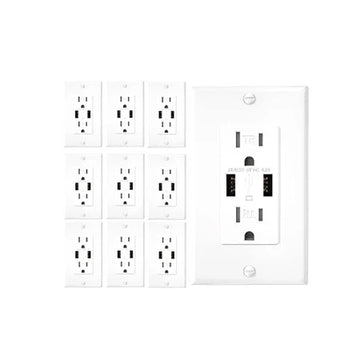 10 Pack 4.8A Wall Outlet with USB Ports 15Amp Duplex USB Wall Outlets Tamper Resistant USB Outlet Charger