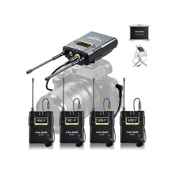 FULAIM WM500 UHF Wireless Lavalier Microphone System, 16-Channel Lavalier Lapel Mic with Rechargeable Transmitter and Receiver for Recording YouTube, Interview, Vlogging, Conference - 4 X Transmitters