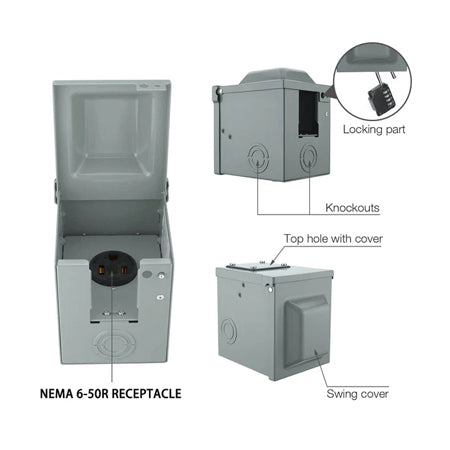 Suplevel 50 Amp 6-50R Weatherproof Outlet Box – Lockable, NEMA 6-50 Receptacle, For Welder, EV, RV, Generator – ETL Listed