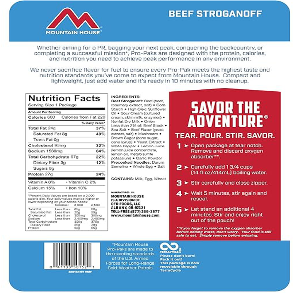 Mountain House Beef Stroganoff with Noodles Pro-Pak | Freeze Dried Backpacking & Camping Food | One Serving