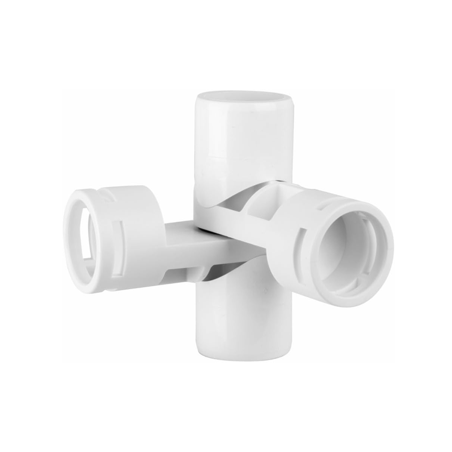 PVC- Adjustable joint fitting 1" 4-Way (Furniture Grade White)