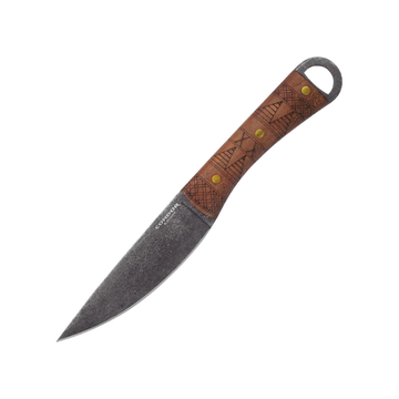 0.1-Inch Thick 1075 Carbon Steel Blade Walnut Handle Full Flat with Second Bevel Grind Lost Roman Knife with Hand-Crafted Welted Leather Sheath