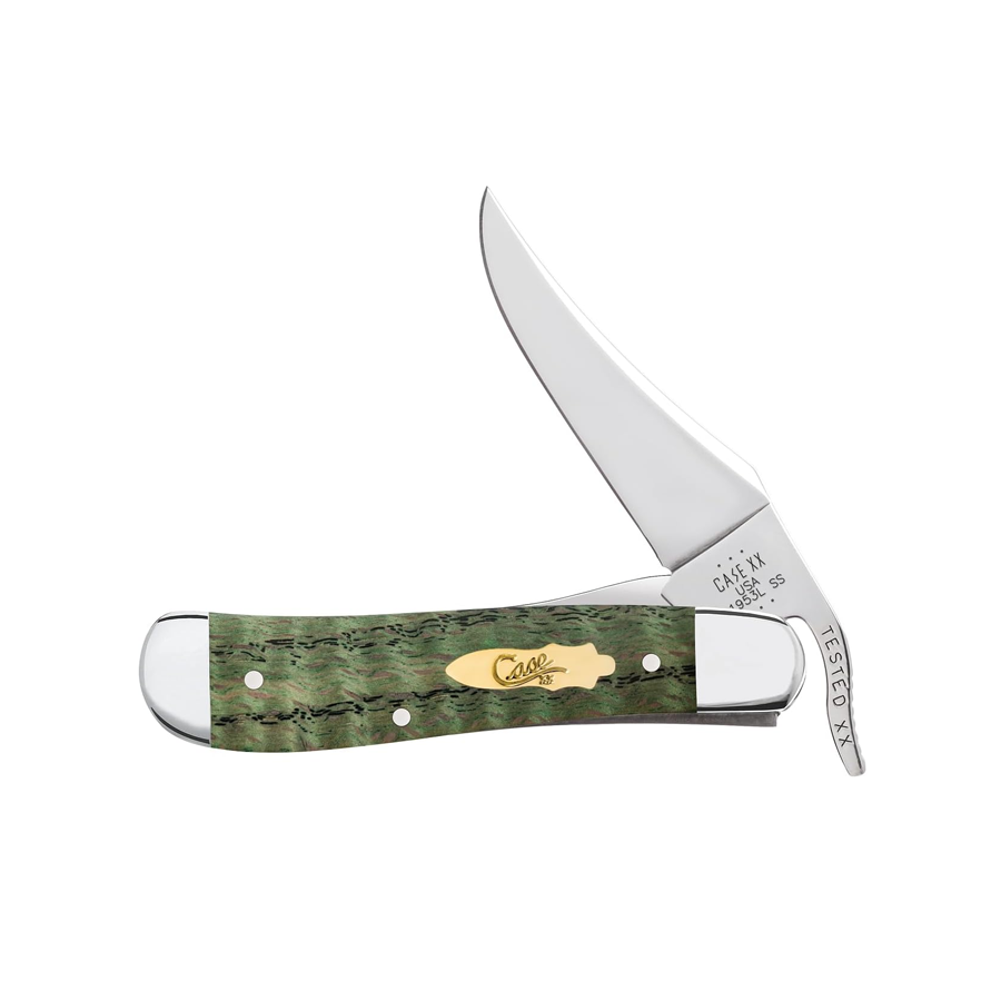 Russlock Kelly Green Curly Oak Wood 64073 Stainless Pocket Knife