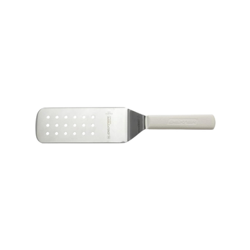 Stainless Steel Perforated Turner with White Polypropylene Handle - 8"L Blade