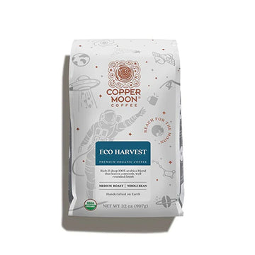 Copper Moon Whole Bean Coffee, Medium Roast, Eco harvest Organic Blend, 2 Lb